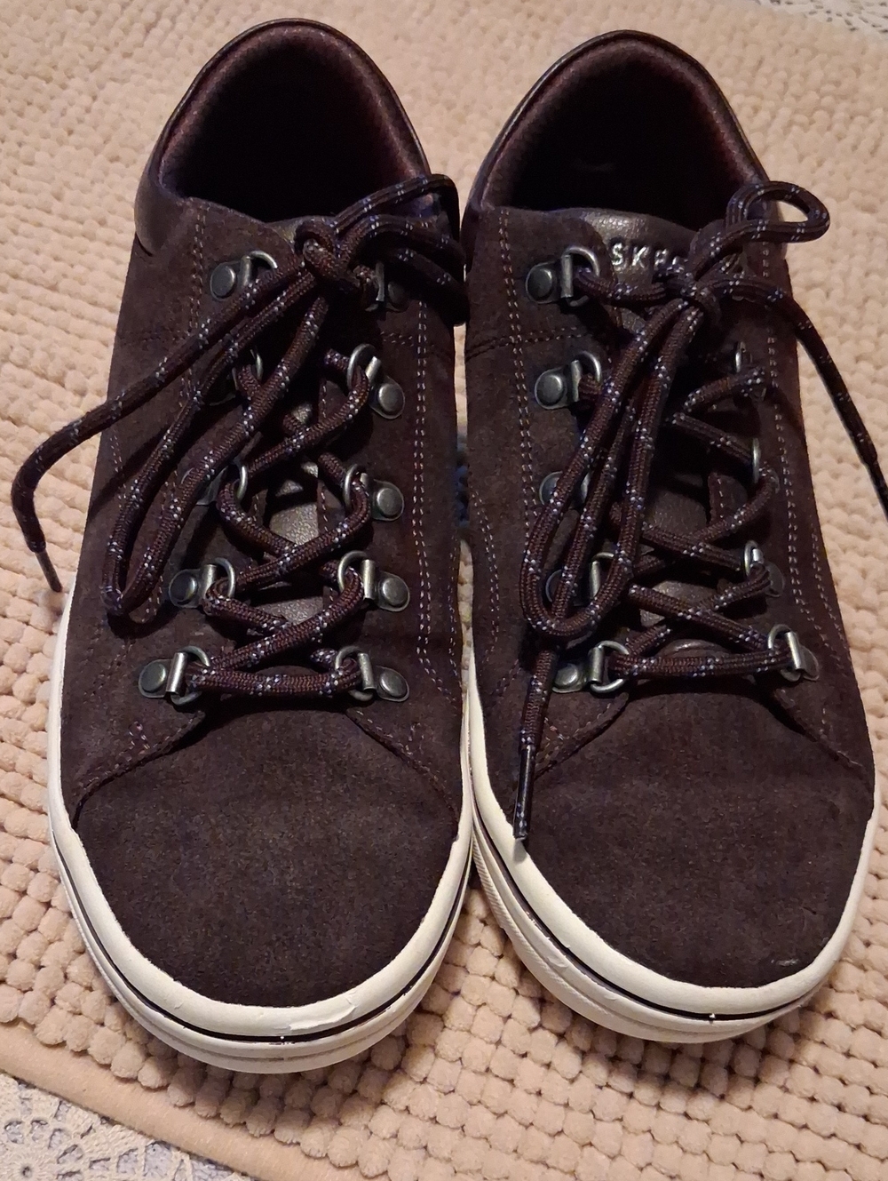 Skechers Brown Suede Lace-Up Sneakers with White Sole